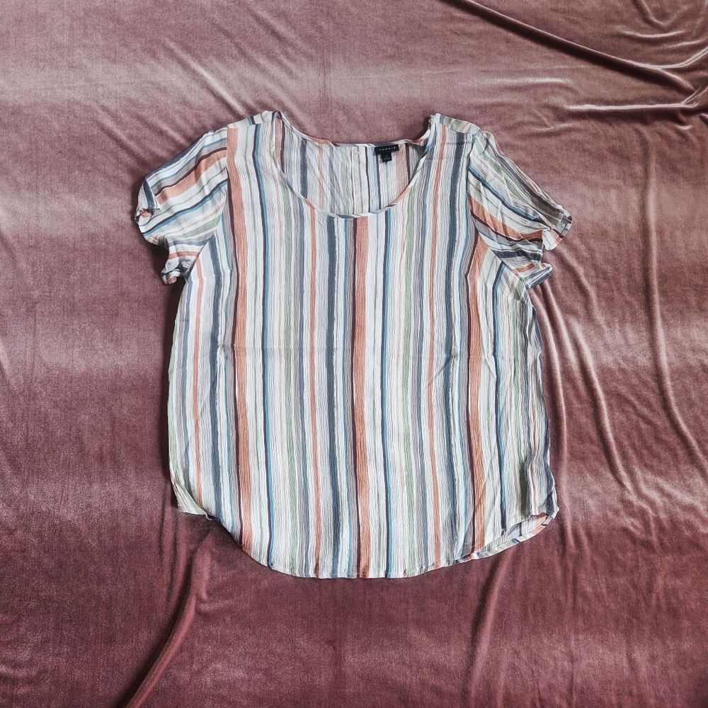 Torrid Multi Stripe Gauze Button Back Blouse